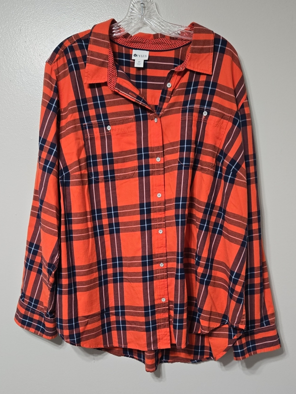 STYLUS Orange and Navy Plaid Button-Down Shirt 3X